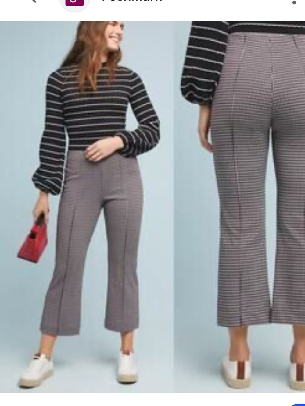 Eva Franco Black-and-White Striped Cropped Wide-Leg Pants size small